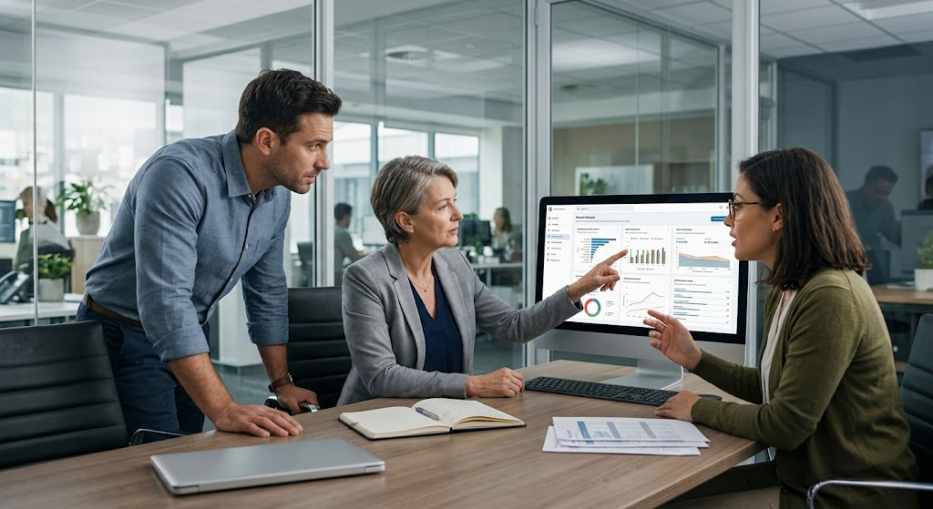 AI professionals reviewing system decisions to maintain human oversight and responsible AI safety.