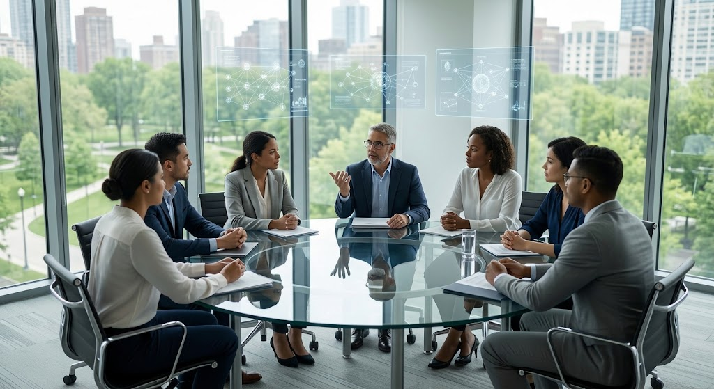 Diverse team collaborating on responsible development to realize the potential benefits of artificial superintelligence