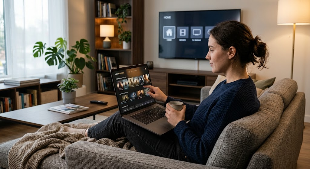 Real-World Applications of Machine Learning in Everyday Life 3 A person browsing personalised movie and television recommendations on a laptop.
