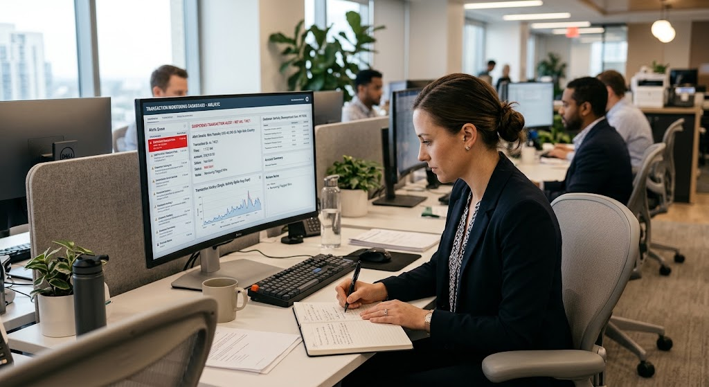 Logistics manager analysing delivery routes and shipment data using machine learning tools