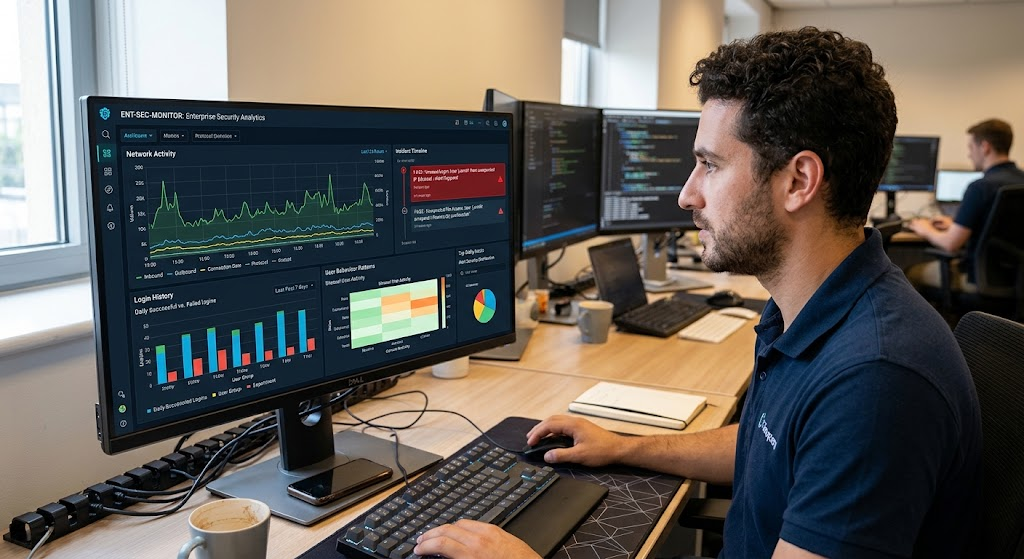 Machine learning dashboard identifying unusual login behaviour and cybersecurity anomalies