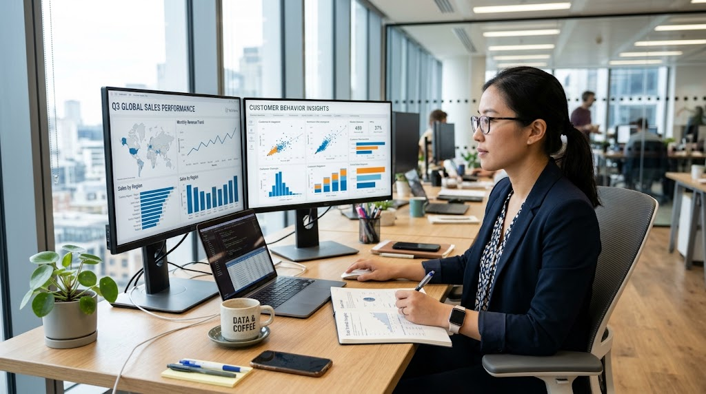 Data Mining Explained: Techniques, Applications, Benefits, and Real-World Examples 2 Data analyst examining large datasets and identifying patterns using data mining tools