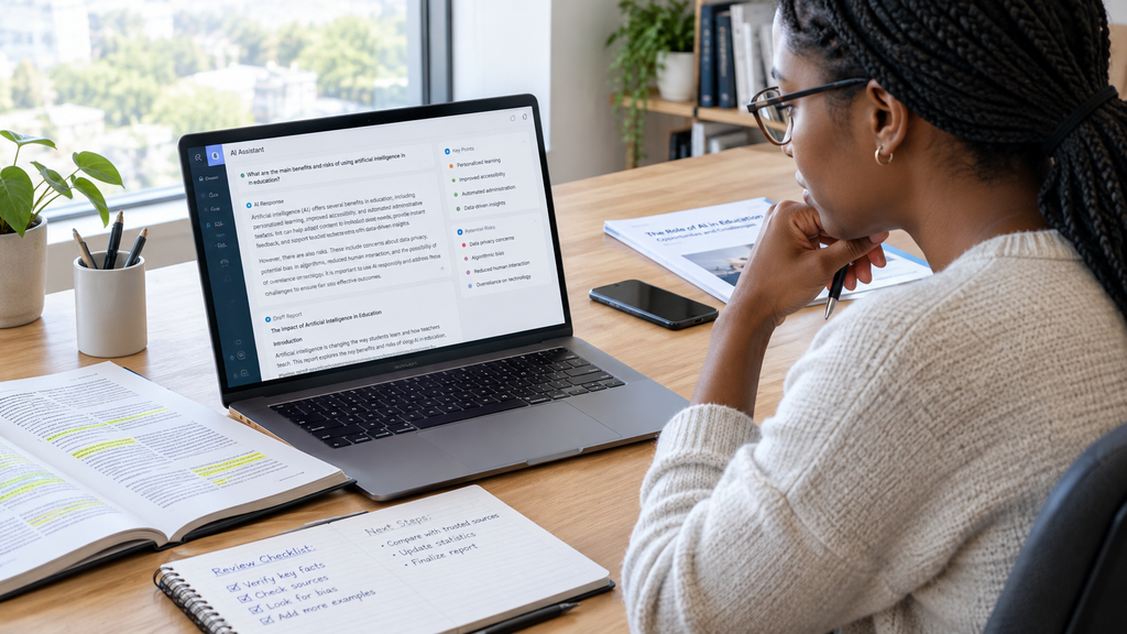 What Are Large Language Models (LLMs) and How Do They Work? 3 Professional reviewing large language model output against reference documents.