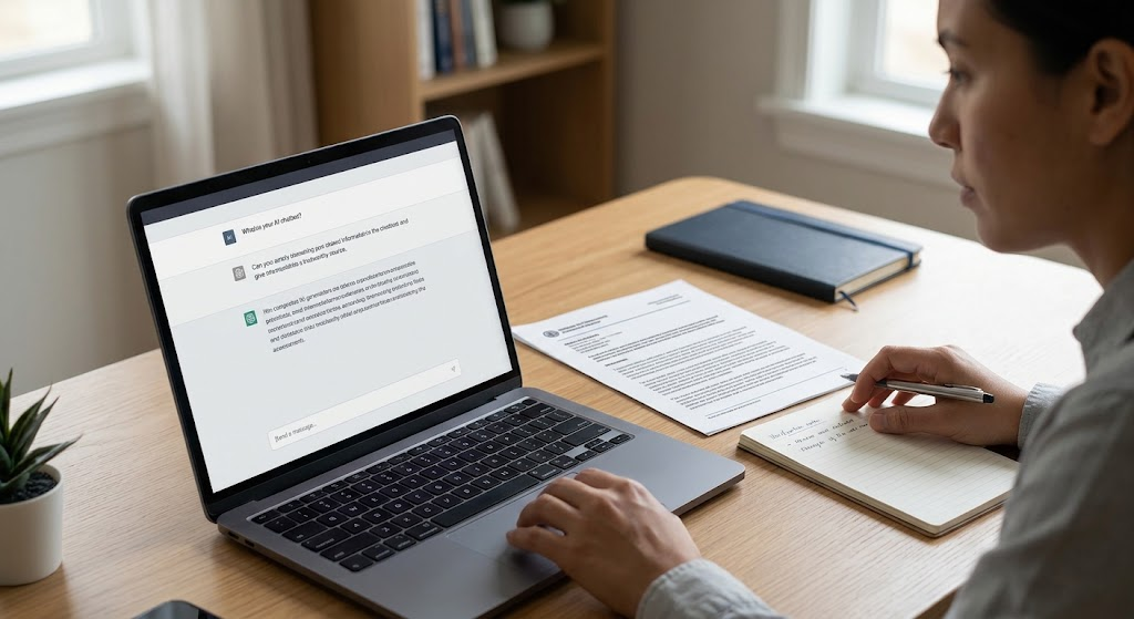 Why AI Chatbots Sometimes Give Wrong Answers and How to Improve Accuracy 3 A person checks AI chatbot answers against reliable reference documents.