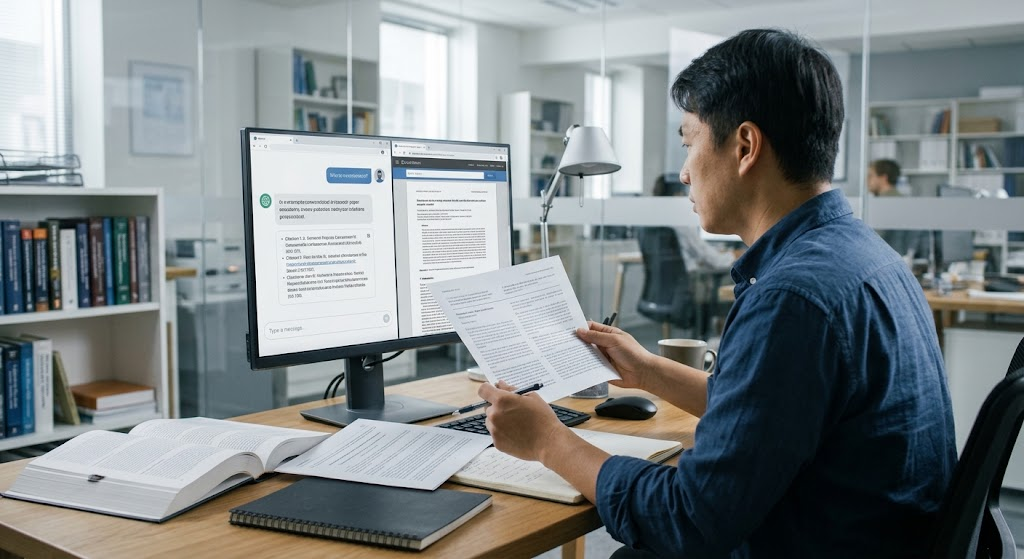 Why AI Chatbots Sometimes Give Wrong Answers and How to Improve Accuracy 2 Researcher checking an AI chatbot citation against a scientific document.