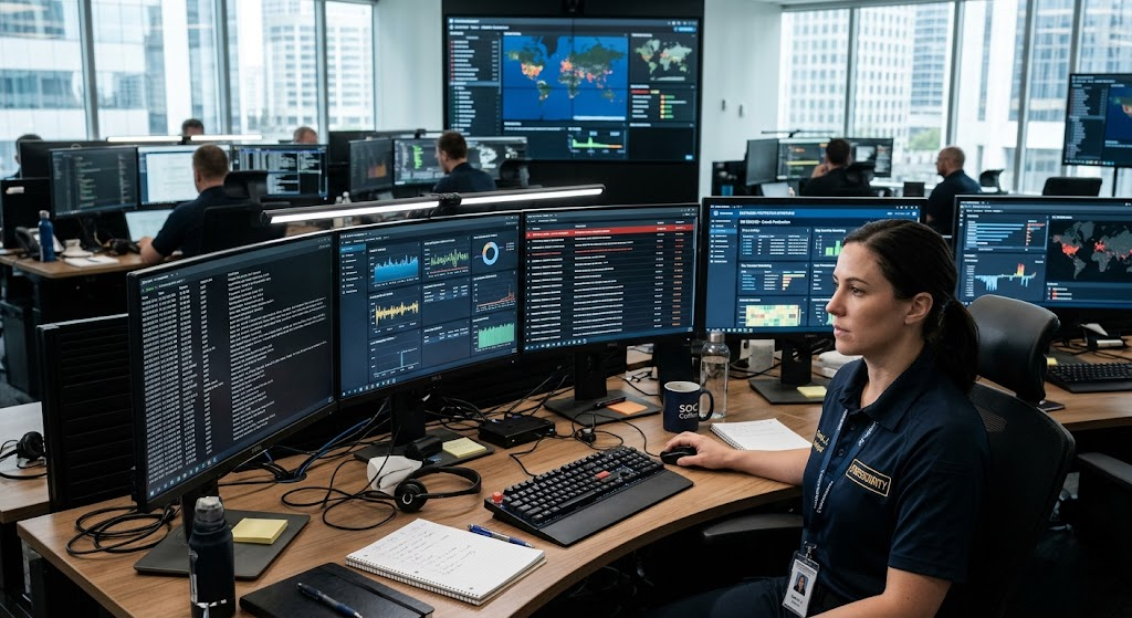 Data Mining Ethics, Data Privacy, and Security: Benefits, Risks, and Best Practices 4 Cybersecurity professional monitoring access logs and security alerts to protect sensitive organizational data