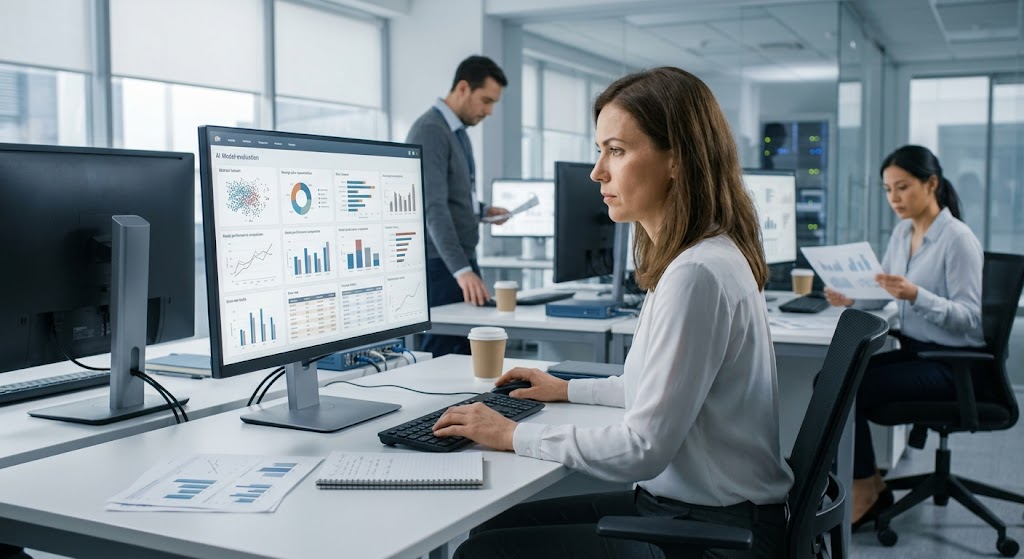 
Data scientists reviewing AI training data for bias and fairness
