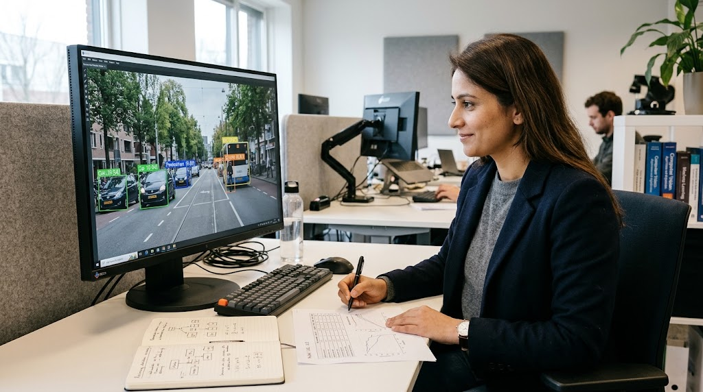 How Computer Vision Works: How AI Understands Images and Video 4 AI engineer reviewing computer vision predictions to check accuracy and improve reliability.