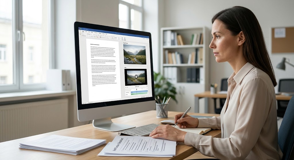How Generative AI Uses Machine Learning to Create Text, Images, and Videos 3 Professional reviewing AI-generated text, images, and videos for accuracy before publication.