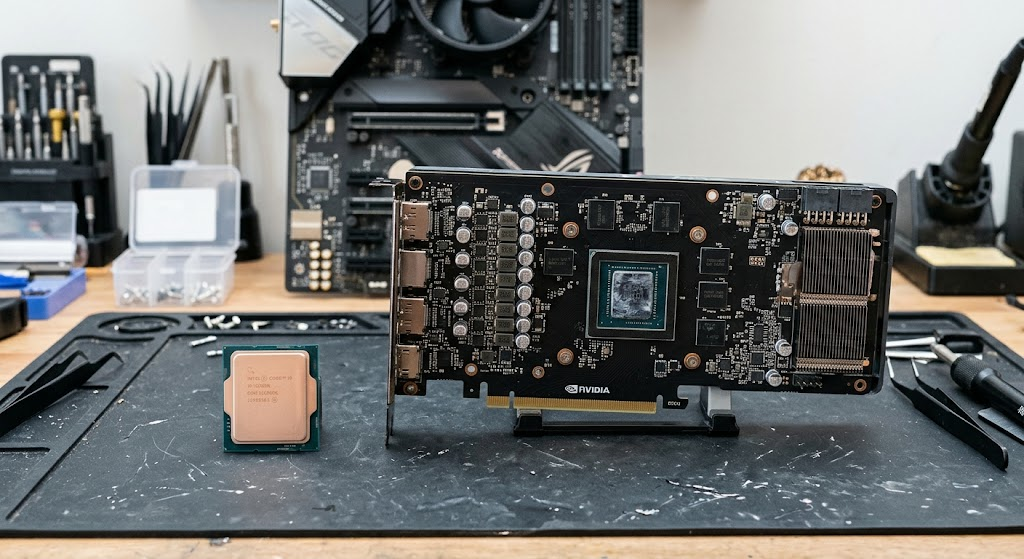 How GPU Computing Powers Artificial Intelligence and Deep Learning 3 CPU processor and GPU graphics card shown side by side to illustrate their different computing architectures.