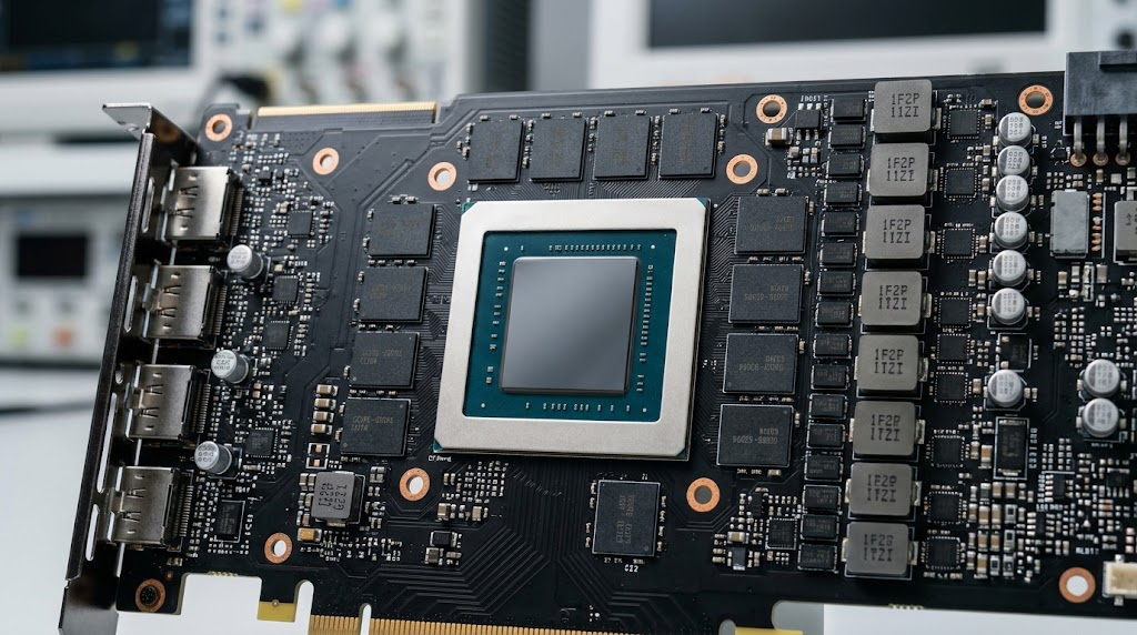 How GPU Computing Powers Artificial Intelligence and Deep Learning 2 Close-up of a GPU processor and memory components used for parallel computing and AI workloads.