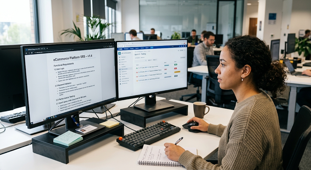 Software tester connecting SRS requirements with software test cases