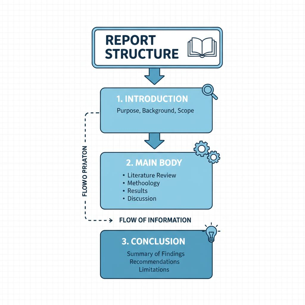 How to Write Clear and Professional Technical Reports 2 Flowchart illustrating the structure of a professional technical report.