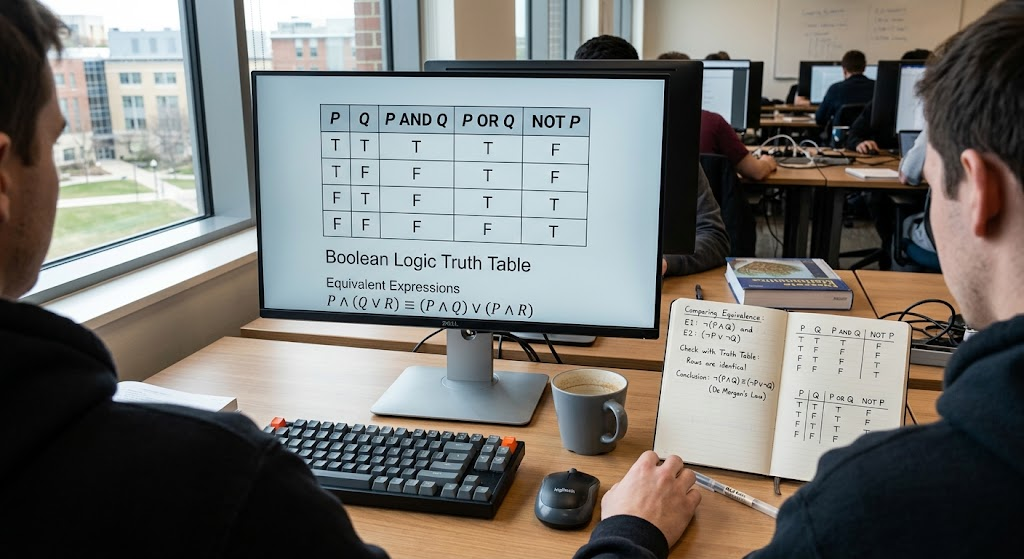 Truth table showing Boolean logical operations and logical equivalence