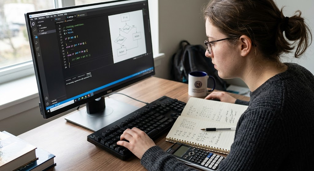 Computer science student studying propositions and logical operators